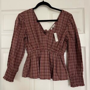 Madewell Tie-Back Peplum Top in Plaid